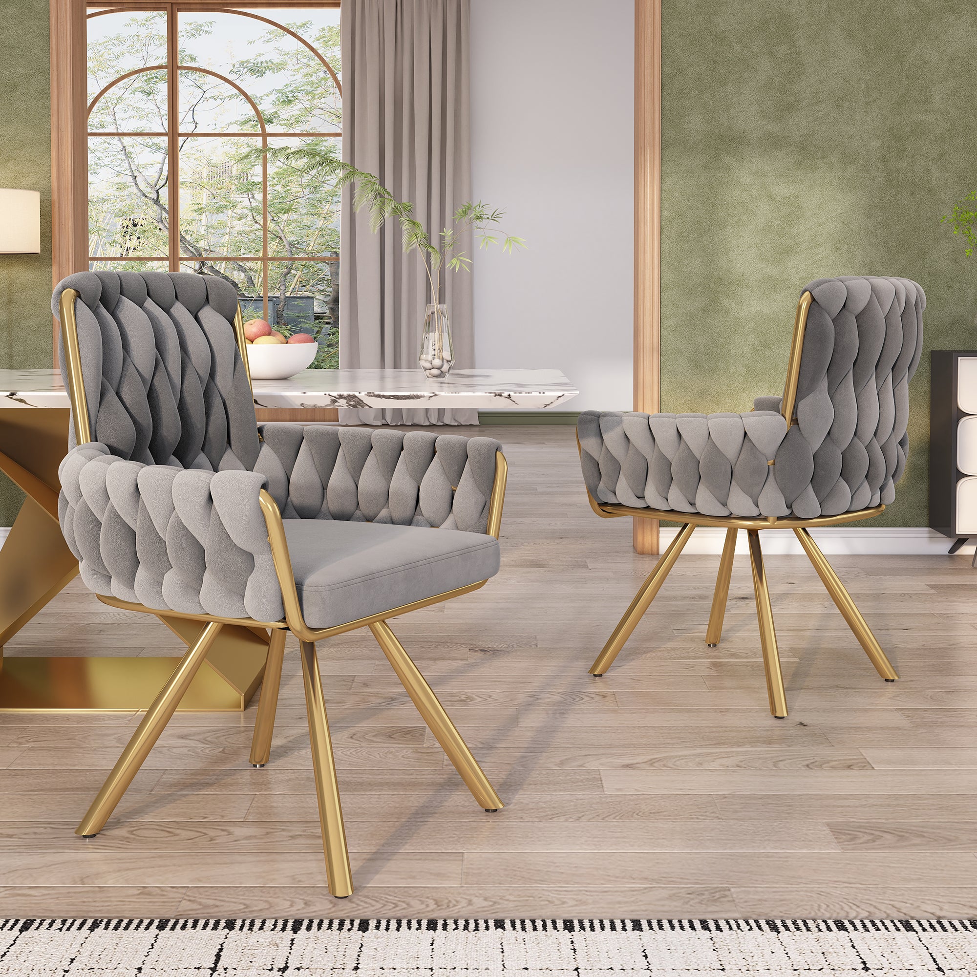 Set van 6 Fluwelen Eetkamerstoelen, Luxe Draaistoel voor Woonkamer en Slaapkamer met Vier Metalen Poten, Grijs - Noventis Home