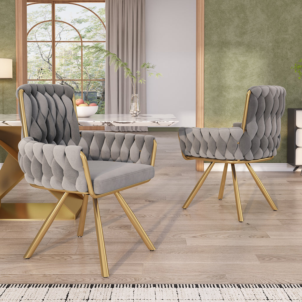 Set Of 4, Velvet Dining Chair, Armchair, Single Luxurious Living Room And Bedroom Swivel Chair, Leisure Swivel Chair With Four Metal Support Legs, Gray - Noventis Home