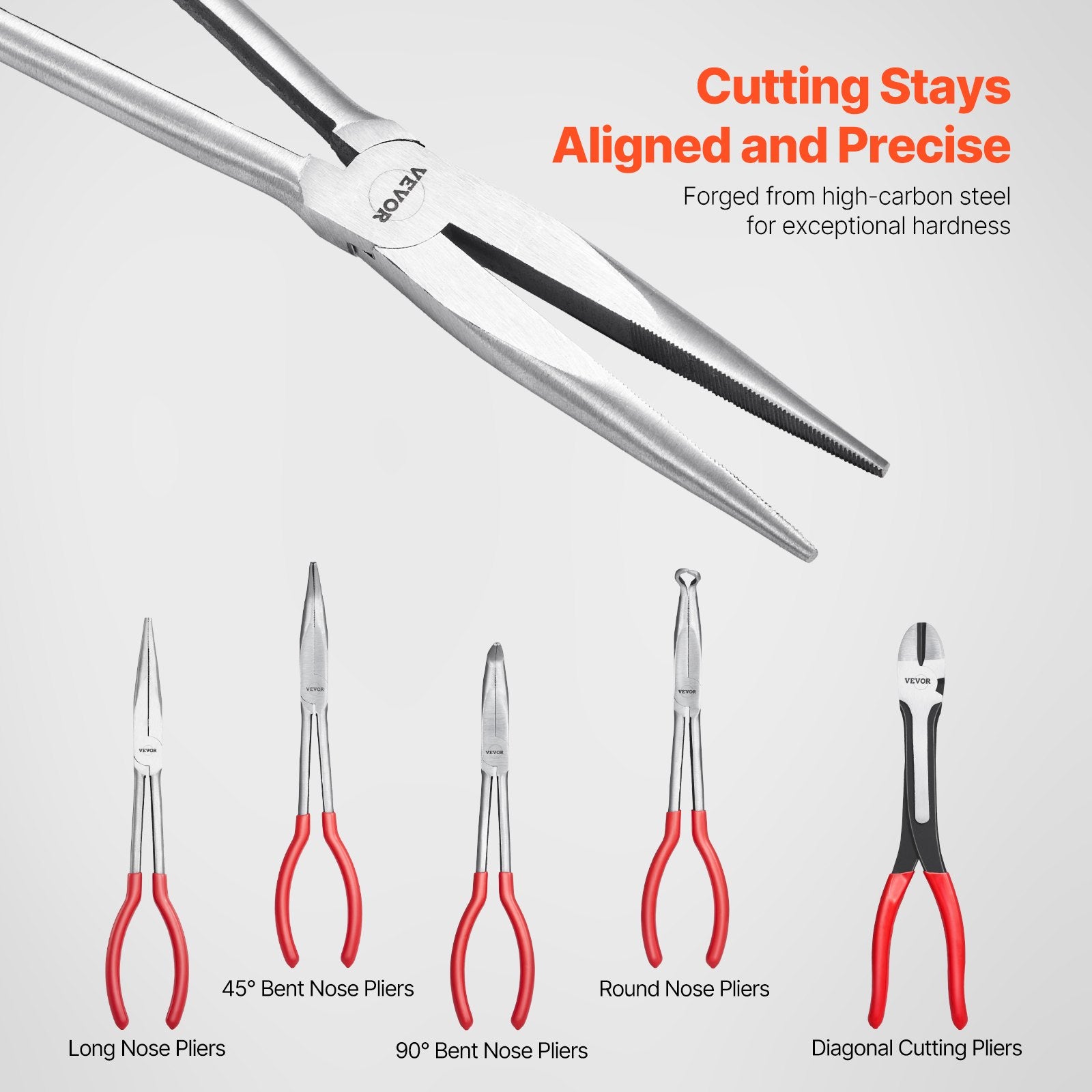 5-delige Spitsneustang Set, 28cm Lang, met Diagonale Kniptang, 45°/90° Gebogen Tang, Ronde Tang en Opbergtas