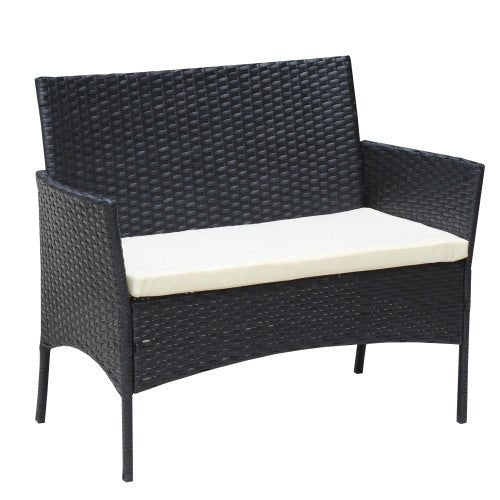 4 PC Rattan Patio Furniture Set Outdoor Patio Cushioned Seat Wicker Sofa Beige Cushion - Noventis Home