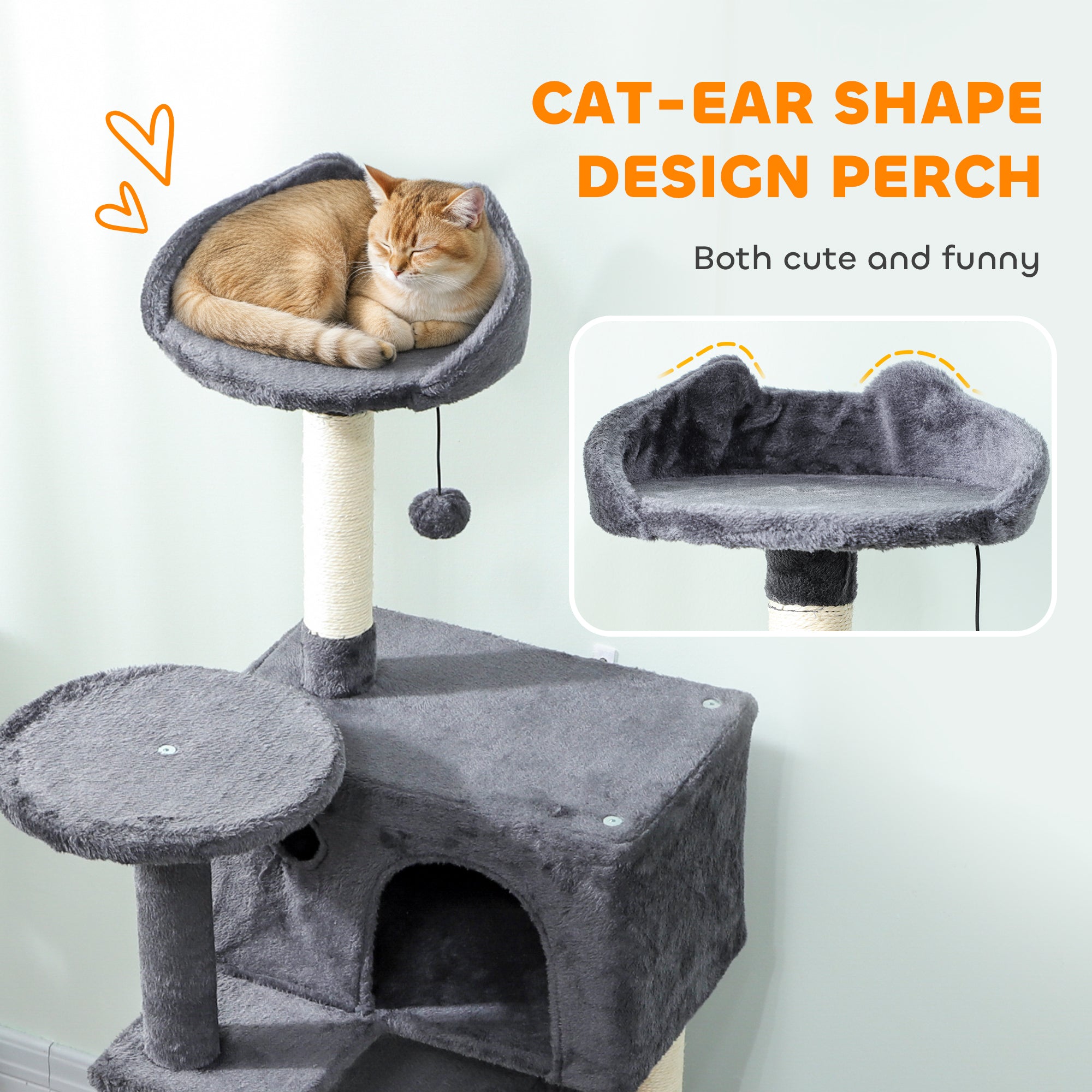 PawHut 140cm Large Cat Tree Tower With Sisal Scratching Posts, Cat Houses, Plush Perches, Hammock, Ladder, Dark Grey - Noventis Home