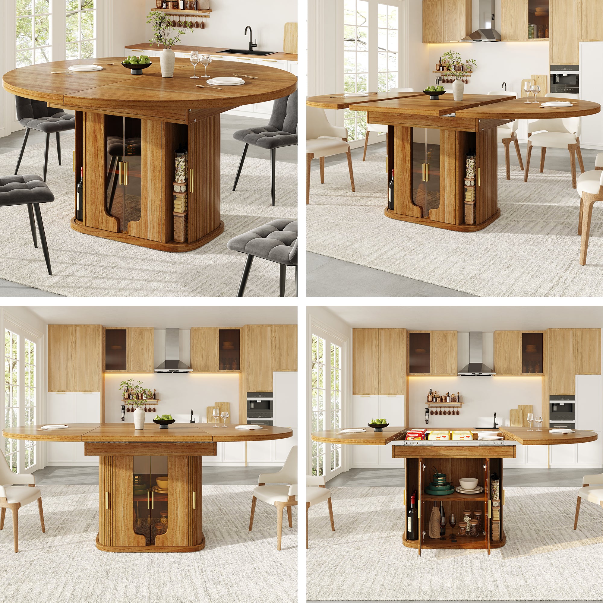 Uitschuifbare Ronde Eettafel, Uitklapbaar tot Ovaal, 118-158cm, tot 6 Personen, Glazen Deuren, Walnoot