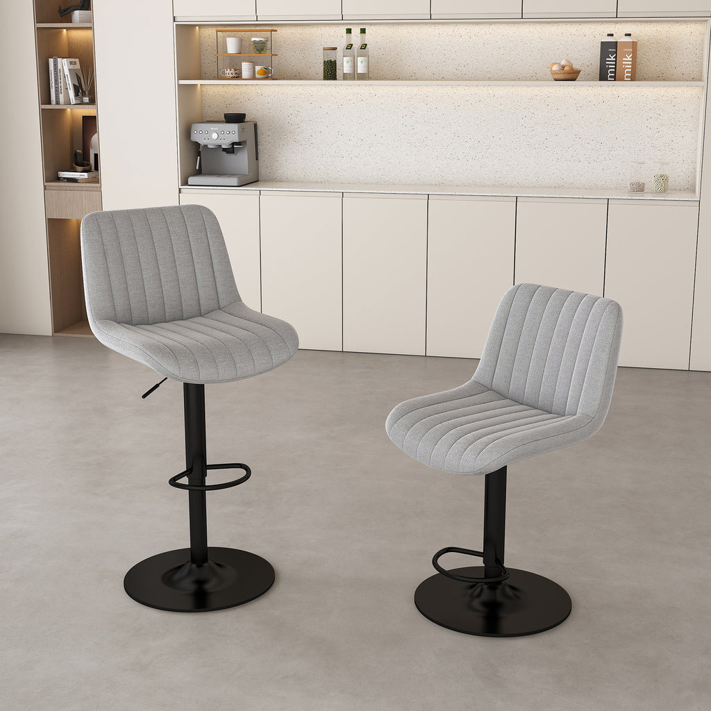 Swivel Bar Stools With Adjustable Height 35.03 - 43.7 Inches , Backrest, And Soft Knit Fabric - Ideal For Kitchen Island, Bar Counter, Dining Room, Grey Set Of 2 - Noventis Home