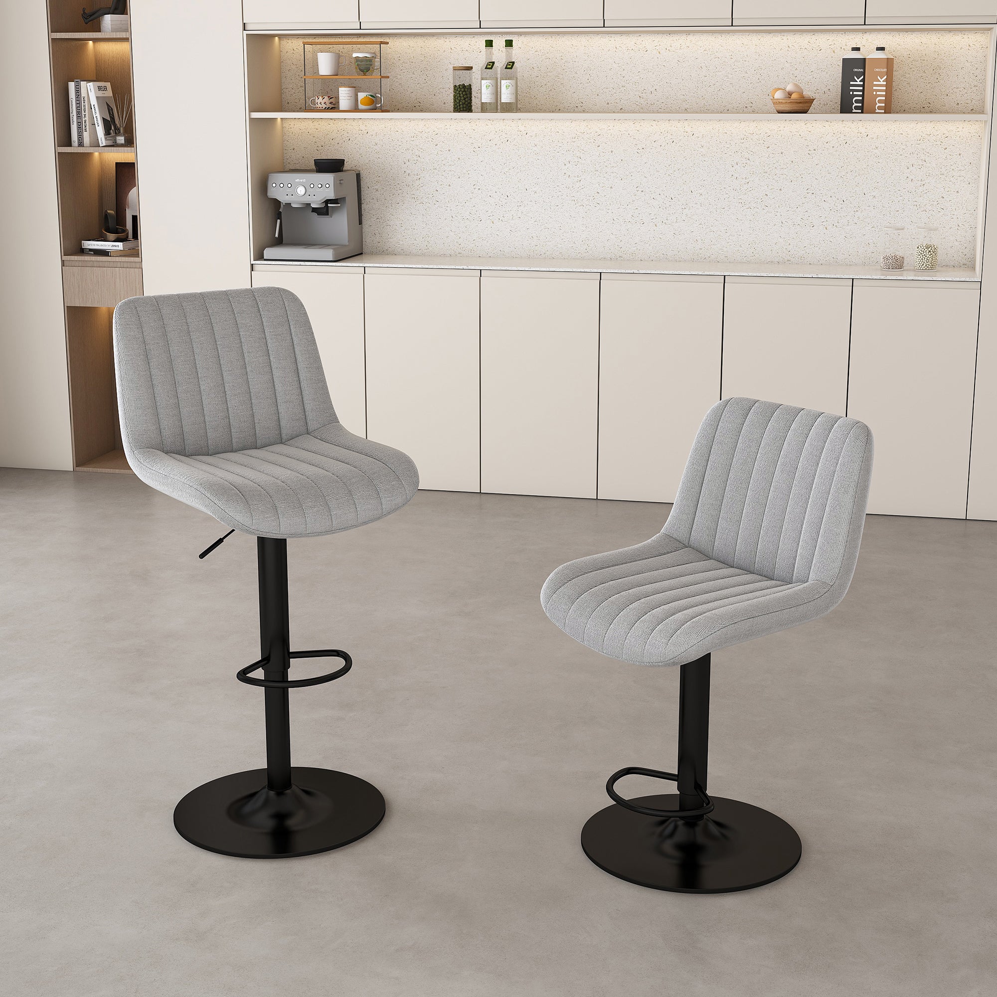 Swivel Bar Stools With Adjustable Height 35.03 - 43.7 Inches , Backrest, And Soft Knit Fabric - Ideal For Kitchen Island, Bar Counter, Dining Room, Grey Set Of 2 - Noventis Home