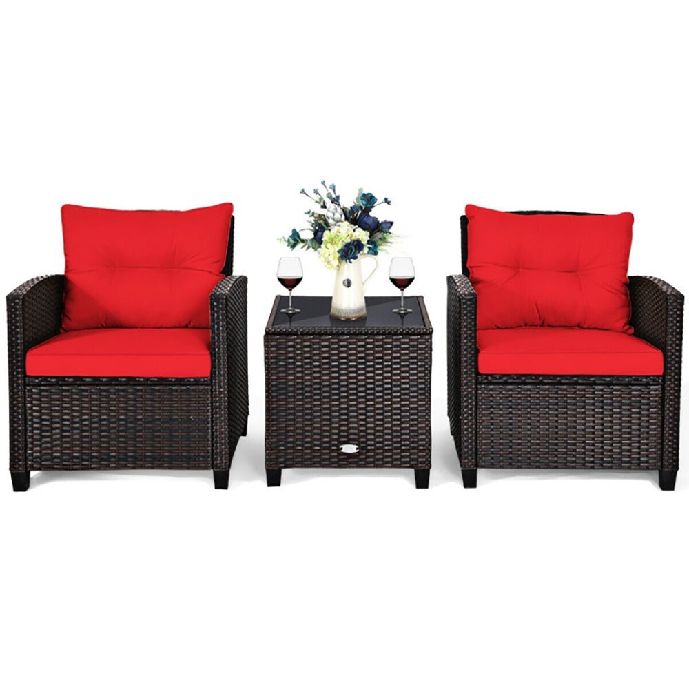 3 Pieces Rattan Patio Furniture Set With Washable Cushion - Noventis Home
