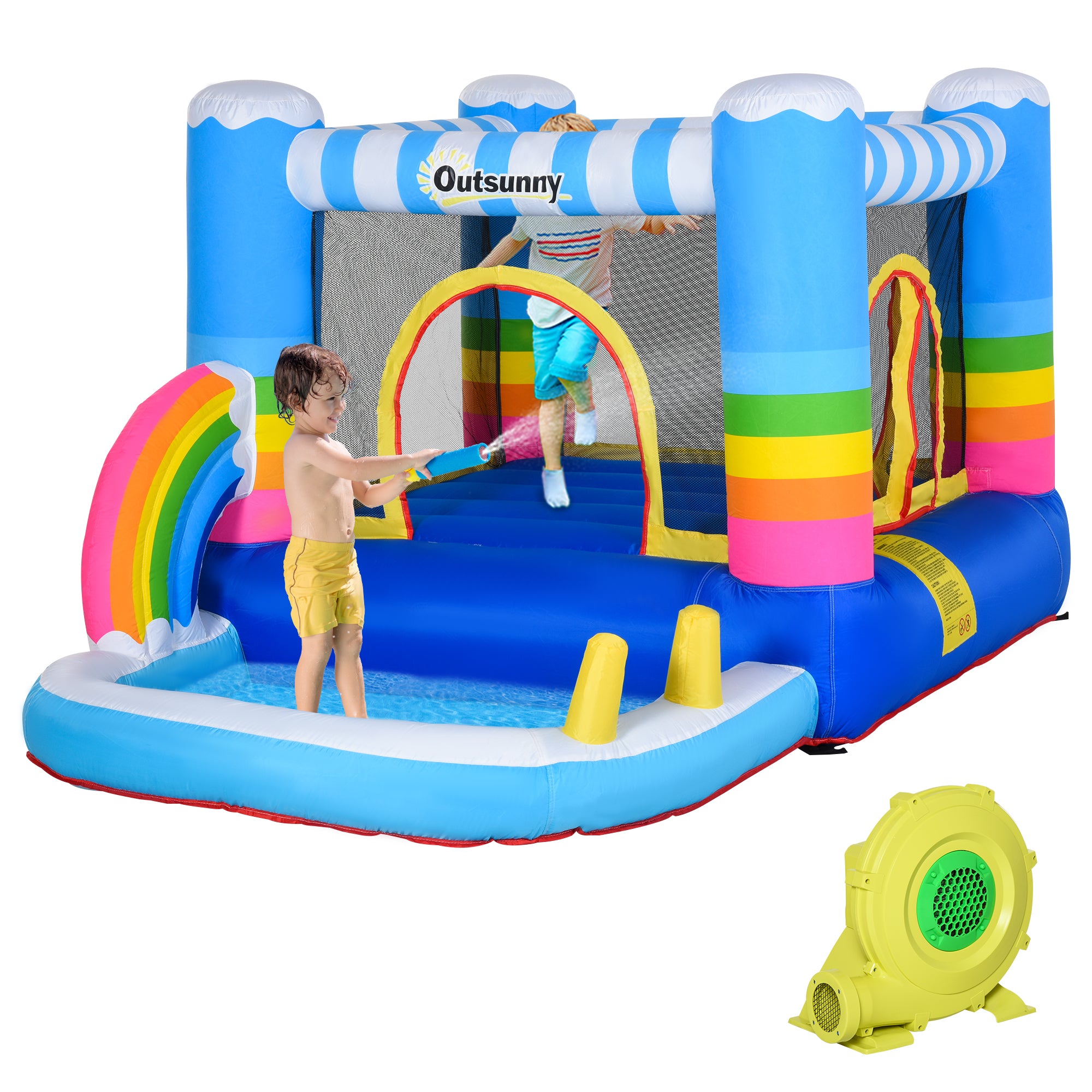 Kids Bounce Castle Inflatable House With Trampoline Pool Climbing Wall With Inflator Carrybag, 2.8 X 1.7 X 1.55m - Noventis Home
