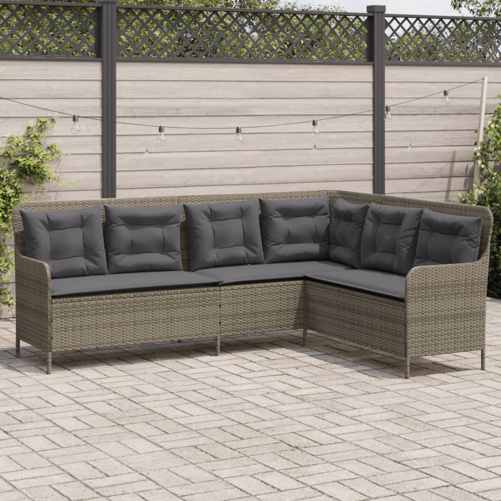 L-vormige Tuinbank met Kussens, Poly Rattan, 5-zitter, Donkergrijs