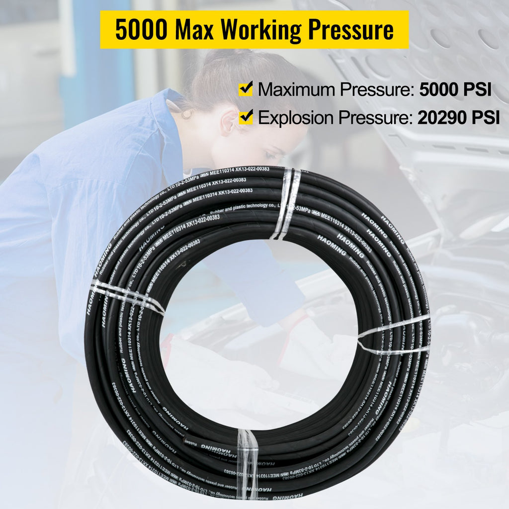 Hydraulic Hose 328 Feet Rubber Hydraulic Hoses With 2 High - Tensile Steel Wire Braid, Inner Diameter 3/8 Inch, 5000 PSI Max, Bulk Hydraulic Hose - 40 °F To 250 °F, Hydraulic Oil Flexible Hose - Noventis Home