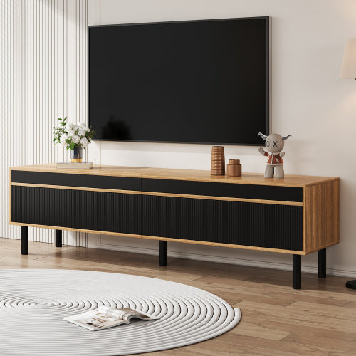 TV-meubel met 4 Deuren, Fijne Textuur, Zwart en Houtkleur, 170x38x47 cm
