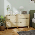 Ladekast met 6 Lades, Geribbeld Design met Gouden Handgrepen en 5 Houten Poten, Naturel Hout
