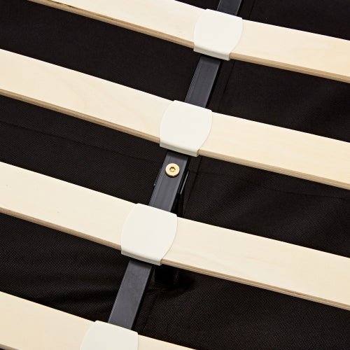 Gestoffeerd Bed 135 x 190 cm, Tweepersoons, met USB - oplaadpoort (Draadloos en Bedraad), LED - verlichting en Opbergruimte, Zonder Matras, PU Lychee Design, Zwart - Noventis Home