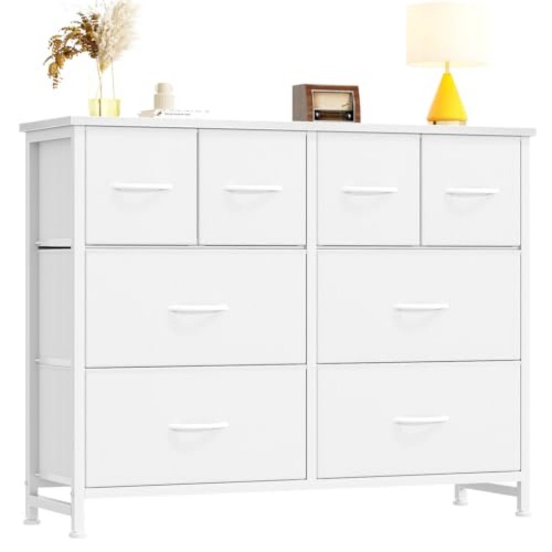 Ruim Opbergrek met 8 Stoffen Lades voor Garderobe, TV - Meubel met Houten Tafelblad en Frame - Noventis Home