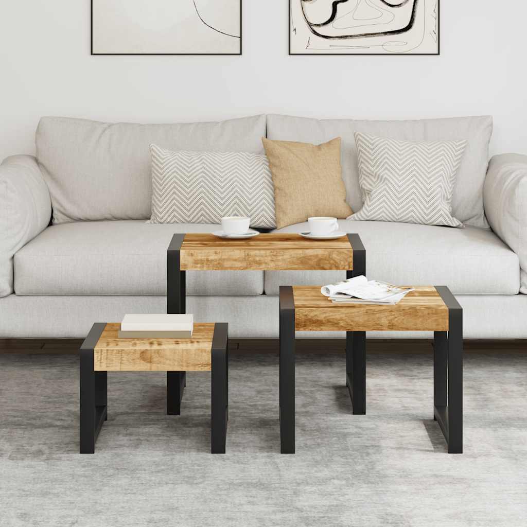 Nesttafels Set van 3, Massief Mangohout - Noventis Home