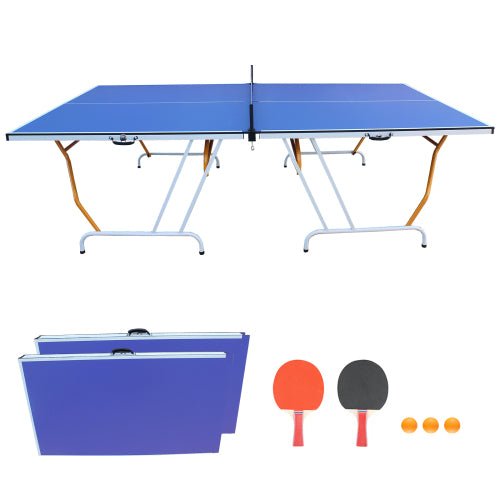9ft Mid - Size Table Tennis Table Foldable & Portable Ping Pong Table Set For Indoor Games With Net, 2 Table Tennis Paddles And 3 Balls - Noventis Home