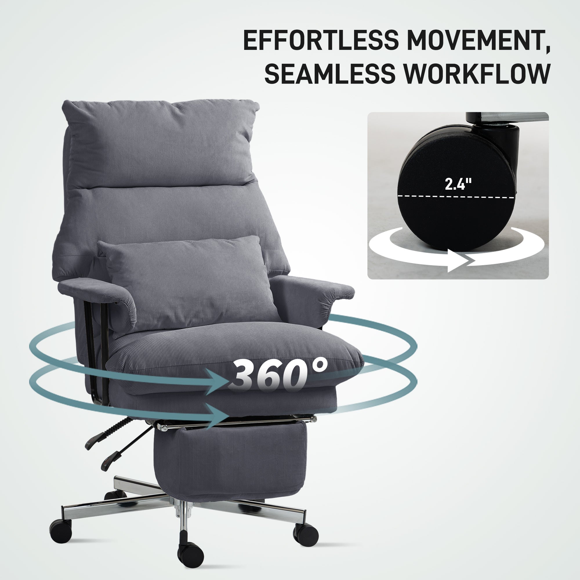 Executive Office Chair with Lumbar Support, Footrest, High Back Reclining Overstuffed Desk Chair with, Gray - Noventis Home