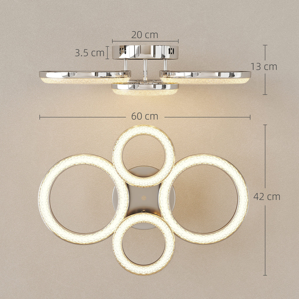 LED Ceiling Light, Modern 4 Rings Ceiling Lamp With Wall Switch Control, 40W 4350lm Flush Mount Ceiling Light With 3500K/4500K/6000K Colour Temperatures For Living Room, Bedroom, Silver Tone - Noventis Home