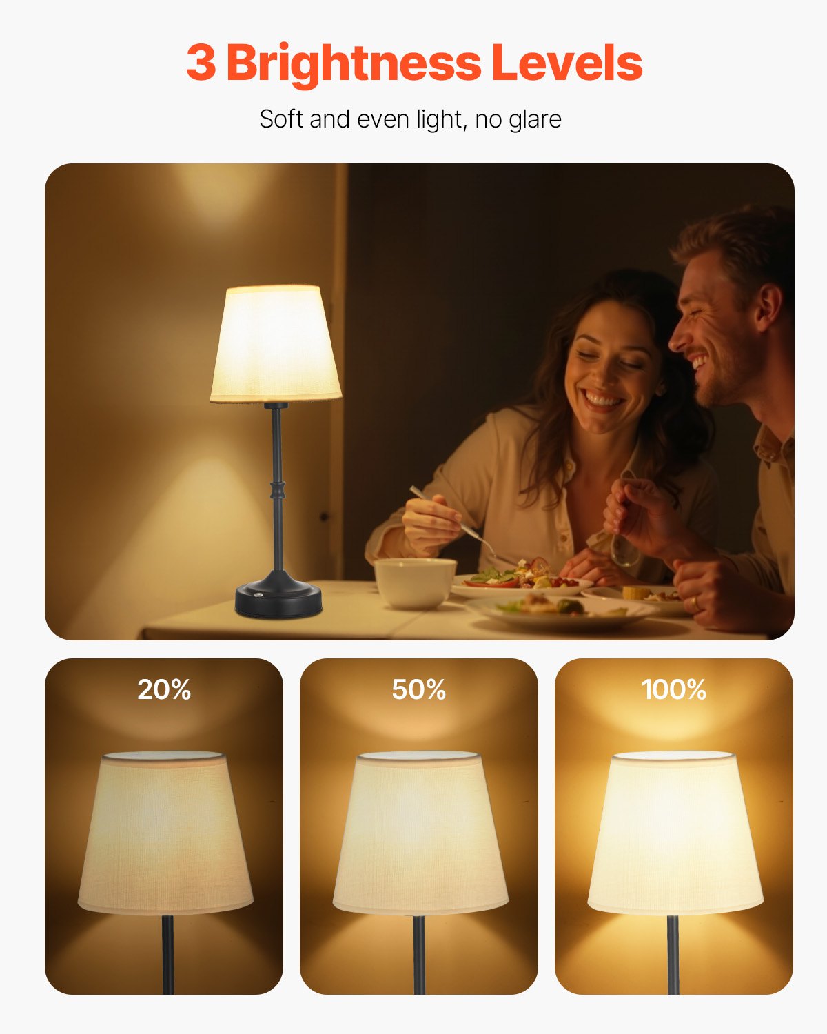 Cordless Table Lamp, 2 Pack, 5200mAh Built - in Rechargeable Battery Desk Lamp, 3 - Level Brightness, Fabric Shade, 2700 - 3000K Color Temperature, Table Light For Restaurant, Bedroom, Bars, Black - Noventis Home