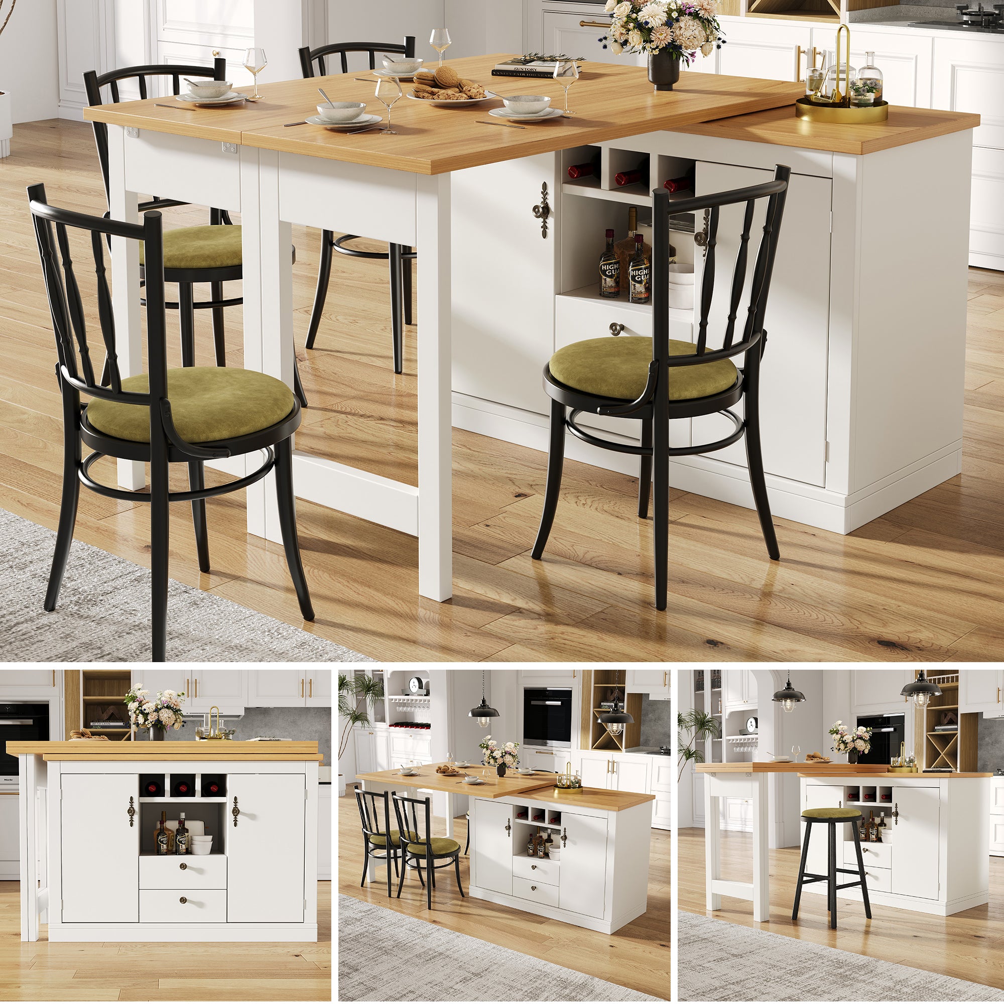 High - quality Extendable Bar Table With 360 Swivel Function And Storage Space, Adjustable Length From 120 - 180 Cm, Living Room, Dining Room, Home Office, Black Extendable Designer Bar Table, White - Noventis Home