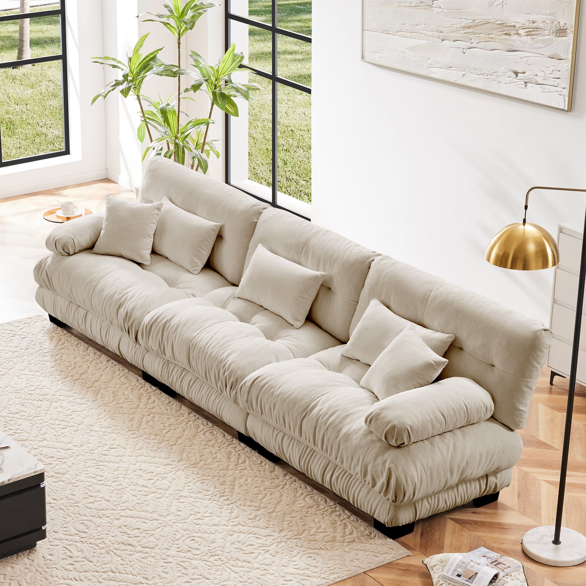3 - Seater Sectional Sofa Modular Deep Seat Sofa Couch , Chenille Sofa Soft Comfy Upholstered Furniture For Living Room, Apartment, Studio, Office,Chenille Light Coffee - Noventis Home