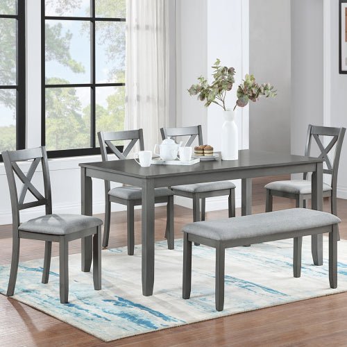 6 Piece Kitchen Dining Set, Rectangular Wooden Dining Table With 4 Upholstered Chairs And A Bench, Dining Table Set For 6 People, Living Room, Home Bar And Kitchen, Gray - Noventis Home