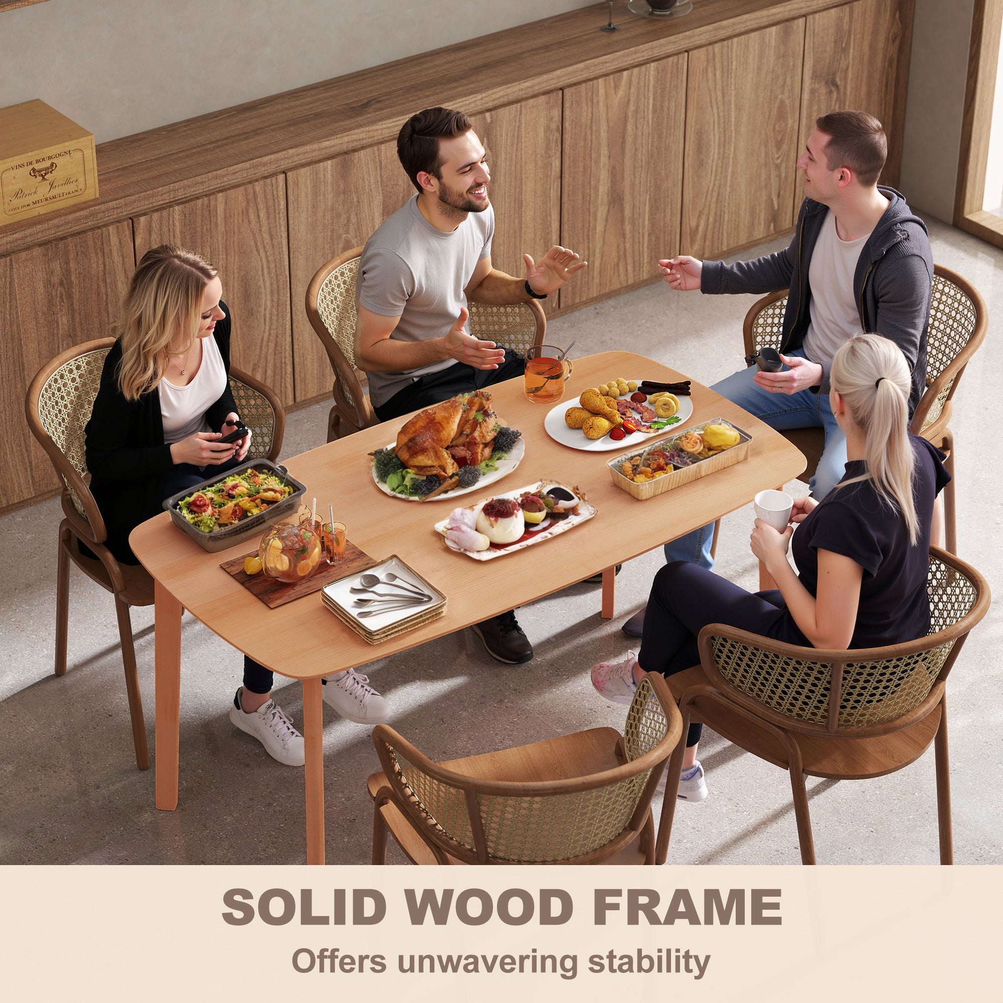 Pine Wood Dining Table For 6, 47" Rustic Rectangular Kitchen Table With Large Tabletop For Dining Room, Natural - Noventis Home