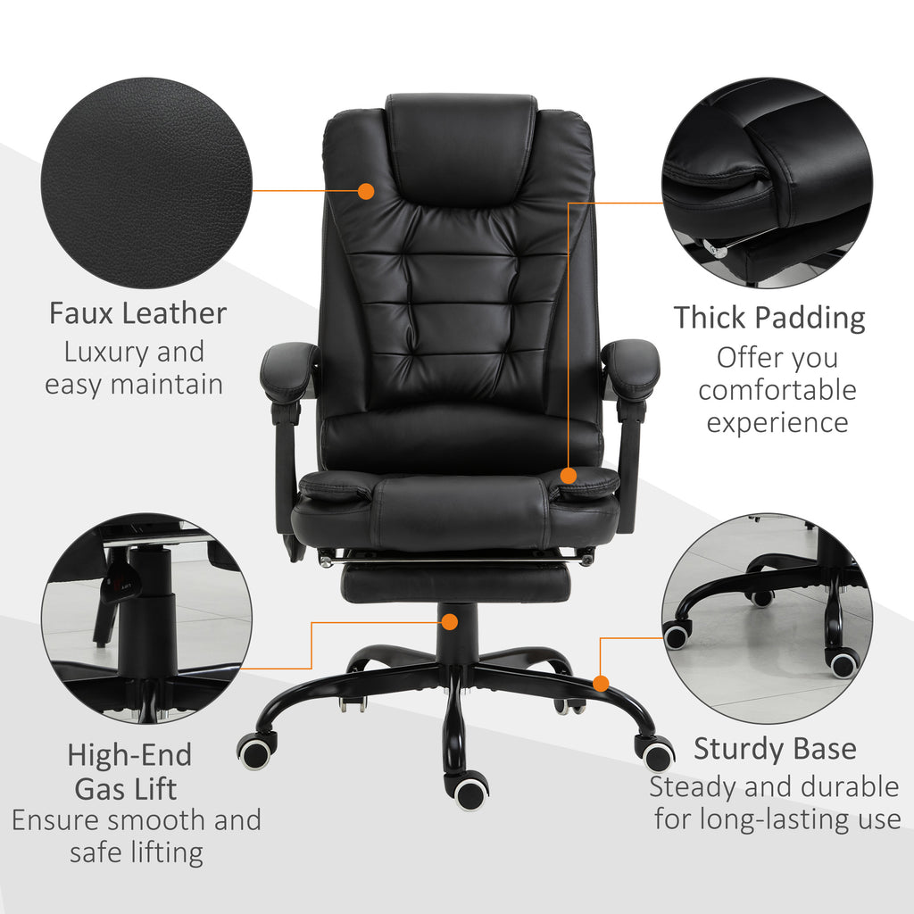 7 - Point Vibrating Massage Office Chair High Back Executive Recliner with Lumbar Support, Footrest, Reclining Back, Adjustable Height, Black - Noventis Home