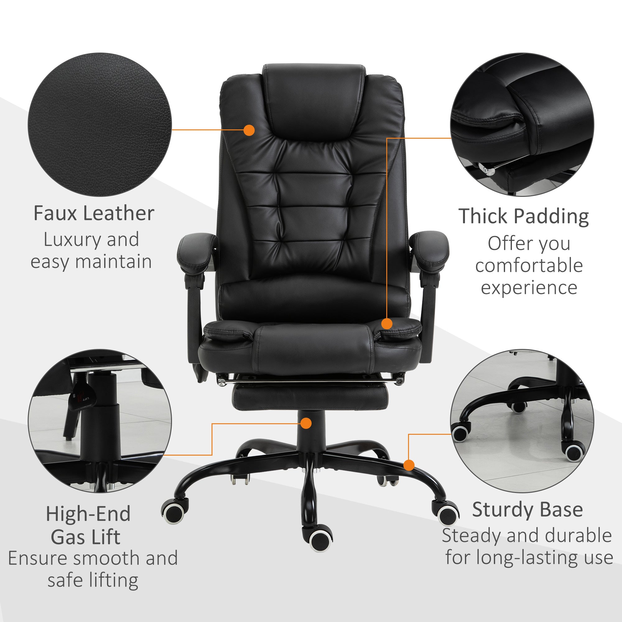 7 - Point Vibrating Massage Office Chair High Back Executive Recliner with Lumbar Support, Footrest, Reclining Back, Adjustable Height, Black - Noventis Home