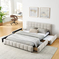 Gestoffeerd Queensize Bed, Comfortabel Bedframe van Chenille Stof met Hoofdeinde en Lade voor Opbergruimte, Beige - Noventis Home