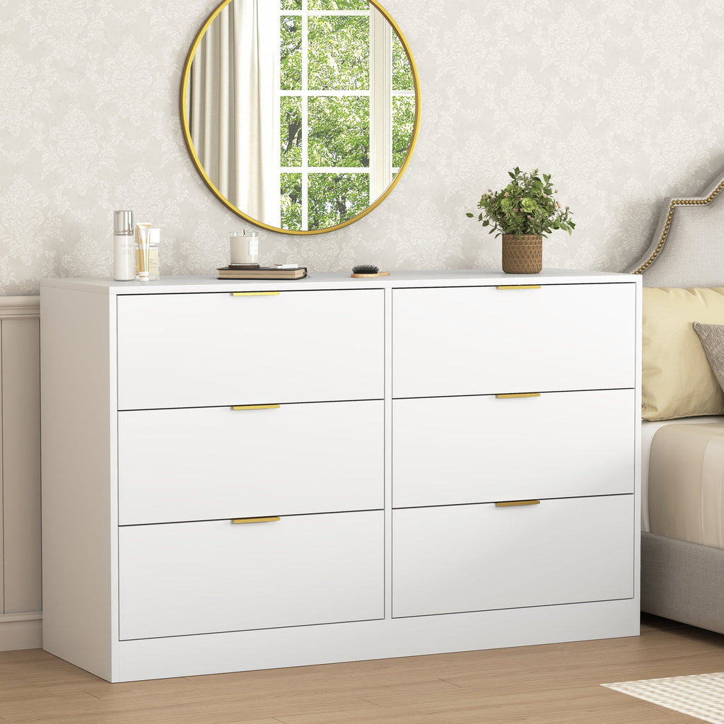 Simply Modern 6 - Drawer Dresser, Chest Of Drawers For Bedroom, Living Room, Hallway, And Entryway - Large Storage Cabinet White - Noventis Home