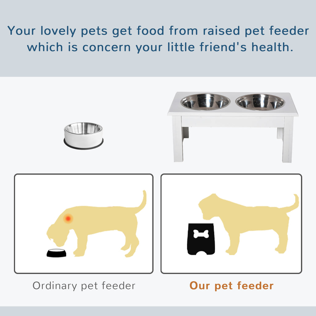 PawHut Raised Dog Feeding Bowls With Stand, Stainless Steel For Extra Small And Small Dog, 44L X 24W X 15H Cm - White - Noventis Home