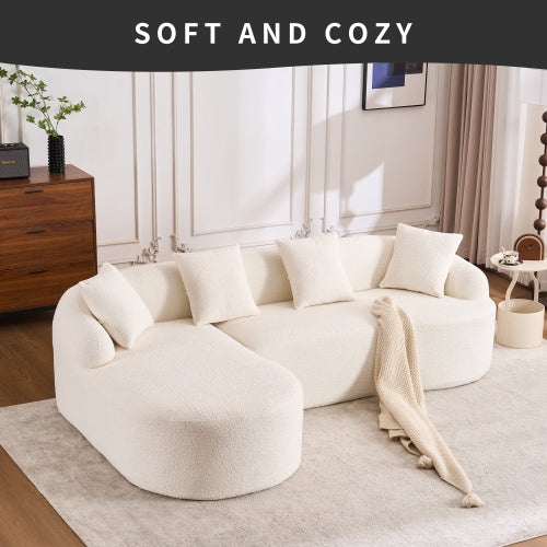 LY-022 Grijze Compressiebank met Chaise Longue en 3-zitter, Chenille Stof met Houtnerf, Inclusief 4 Kussens