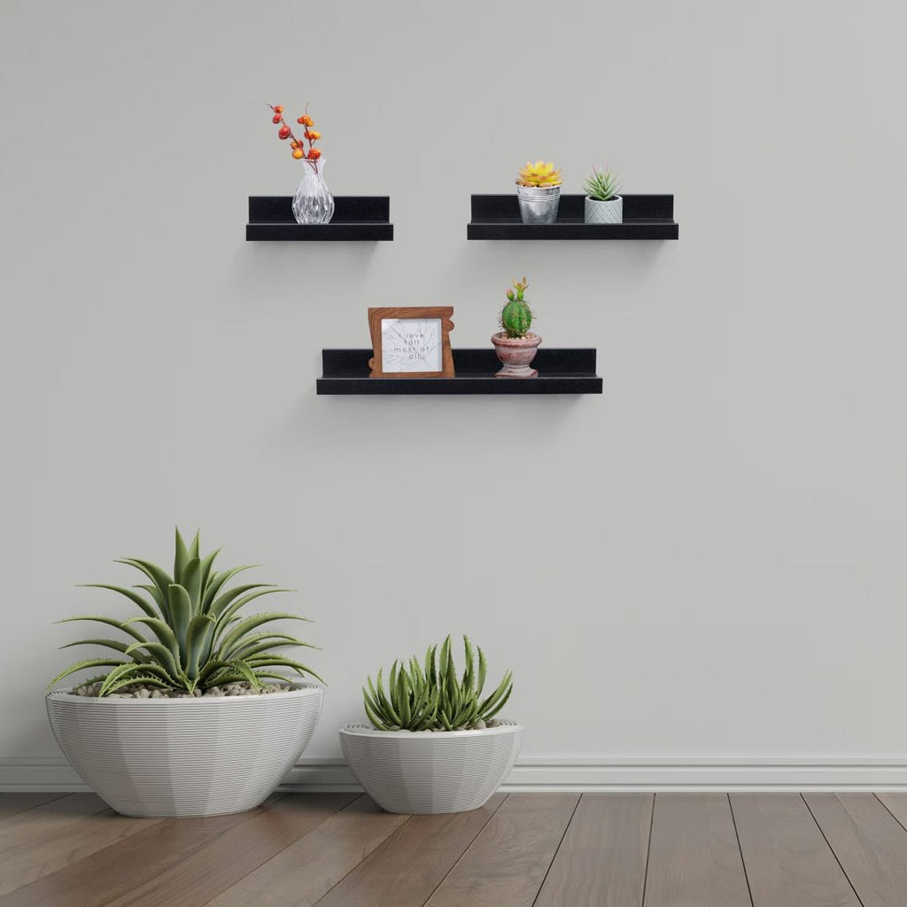 Floating Shelves 18.11 Wall Mounted Wood Shelves For Bathroom, Bedroom, Living Room, Kitchen, Hanging Shelf For Books Storage Decor With Invisible Brackets, Black - Noventis Home