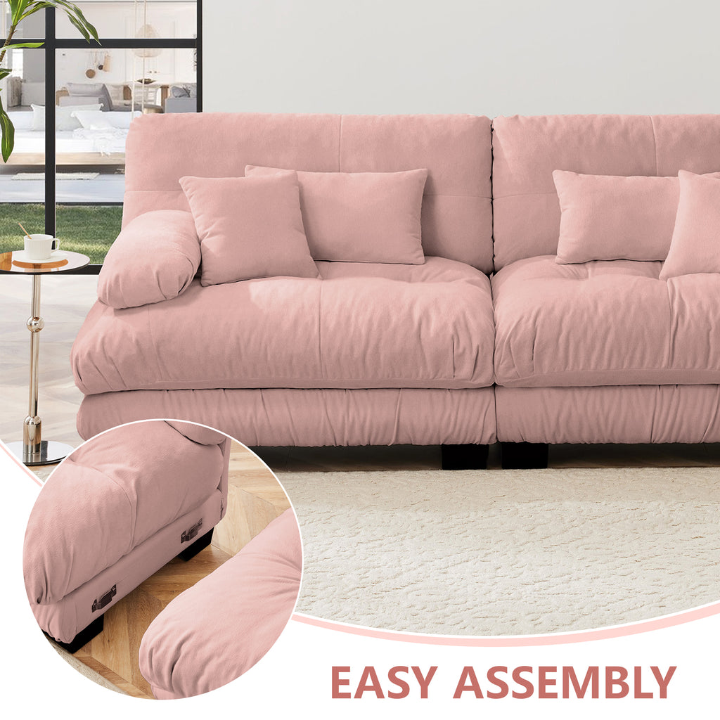 3 - Seater Sectional Sofa Modular Deep Seat Sofa Couch , Chenille Sofa Soft Comfy Upholstered Furniture For Living Room, Apartment, Studio, Office,Chenille Pink - Noventis Home