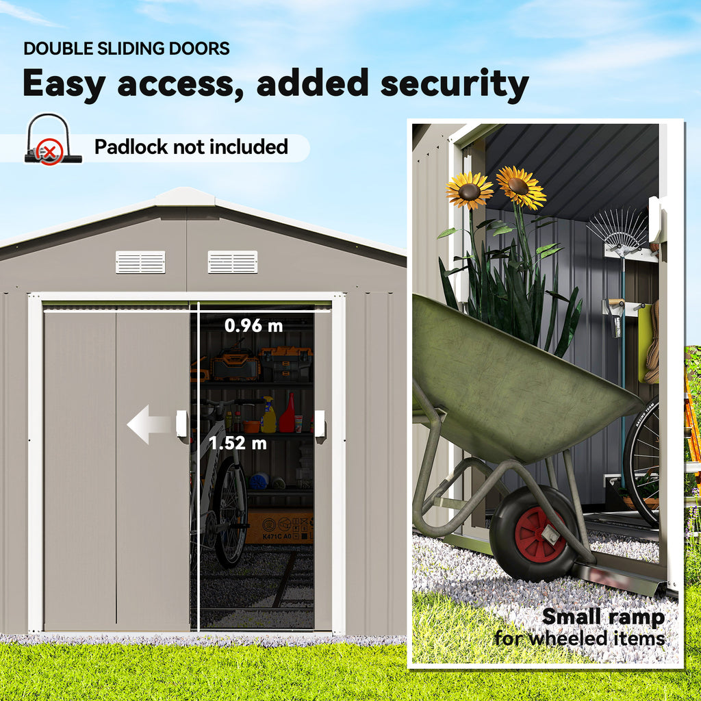 13 X 11ft Large Garden Shed, Mental Garden Storage Shed With Foundation Kit Ventilation & Doors, Light Grey - Noventis Home