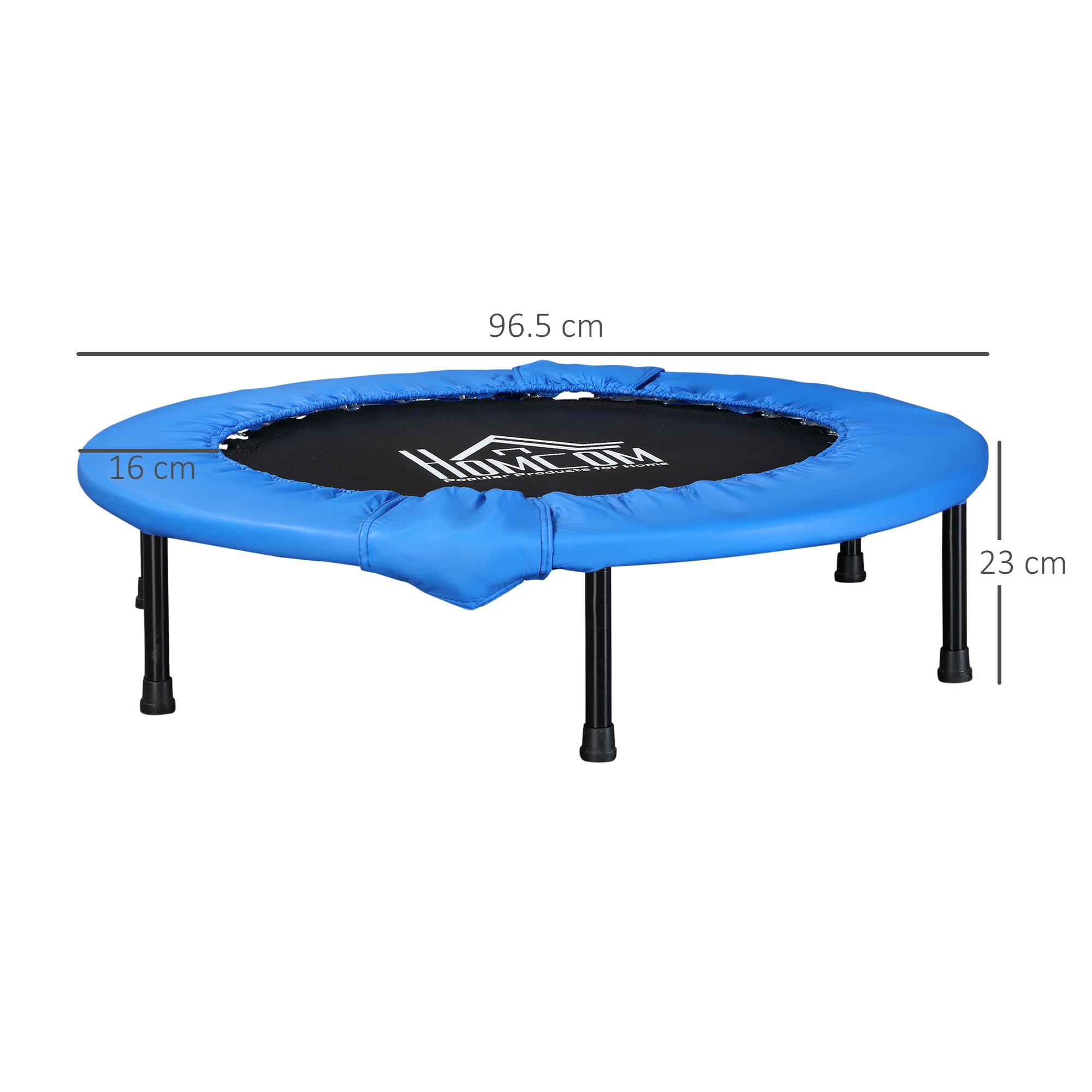 38" Mini Fitness Trampoline Home Gym Yoga Exercise Rebounder Indoor Outdoor Jumper With Safety Pad, Support Up To 150 KG, Blue And Black - Noventis Home