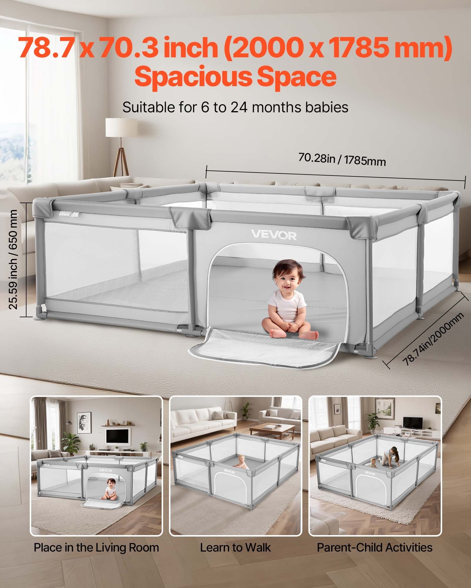 Baby Playpen, 78.7″ X 70.3″ Extra Large Playpen For Babies Toddlers, Indoor/Outdoor Baby Fence Play Yard, No - Gap Safety Activity Center With 50 Ocean Balls, Zippered Door & Soft Breathable Mesh - Noventis Home
