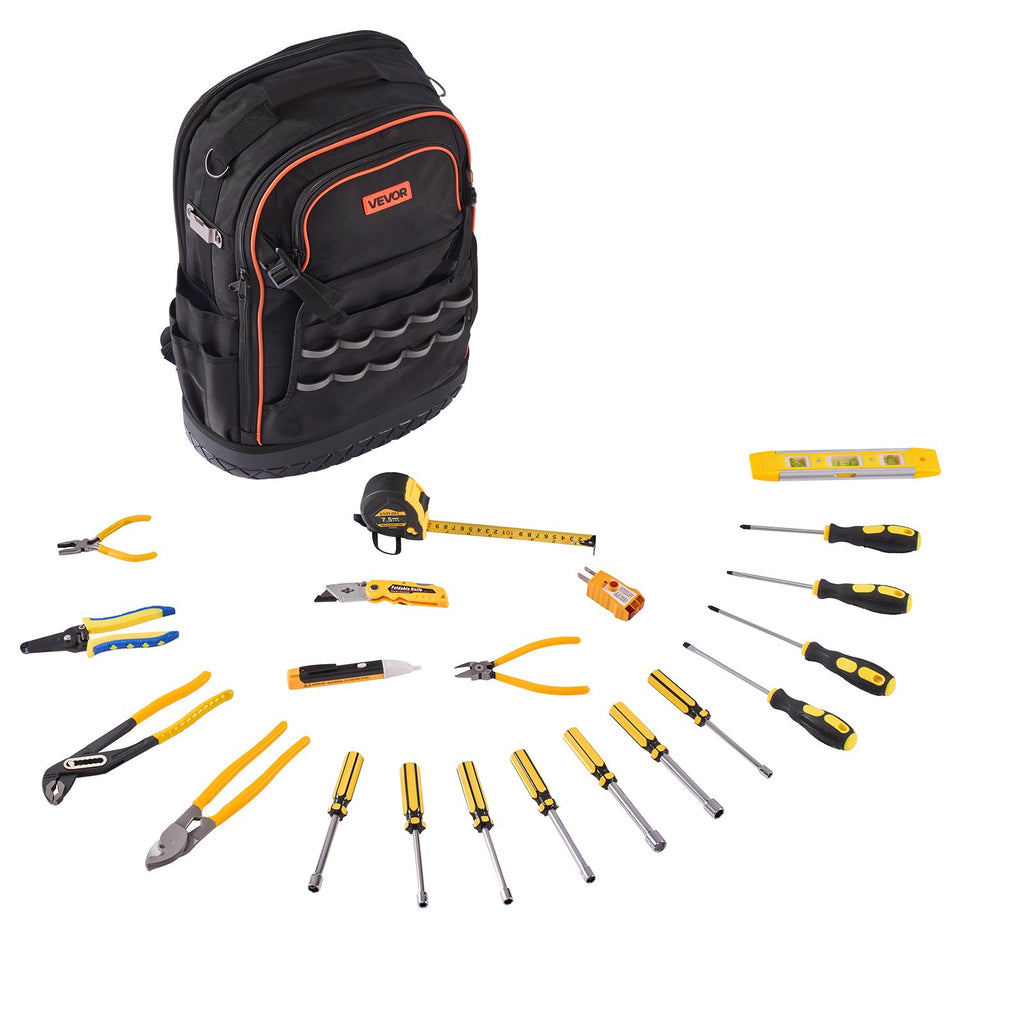 Tool Backpack With Tools, 65 Pockets, Heavy - duty Tools Storage Organizer Bags With Laptop Compartment & Molded Base, Electrician Jobsite Backpack For Electrician, Repairman, And HVAC Techs - Noventis Home
