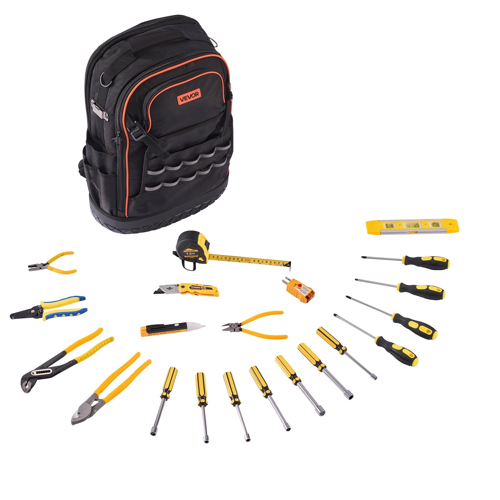 Tool Backpack With Tools, 65 Pockets, Heavy - duty Tools Storage Organizer Bags With Laptop Compartment & Molded Base, Electrician Jobsite Backpack For Electrician, Repairman, And HVAC Techs - Noventis Home