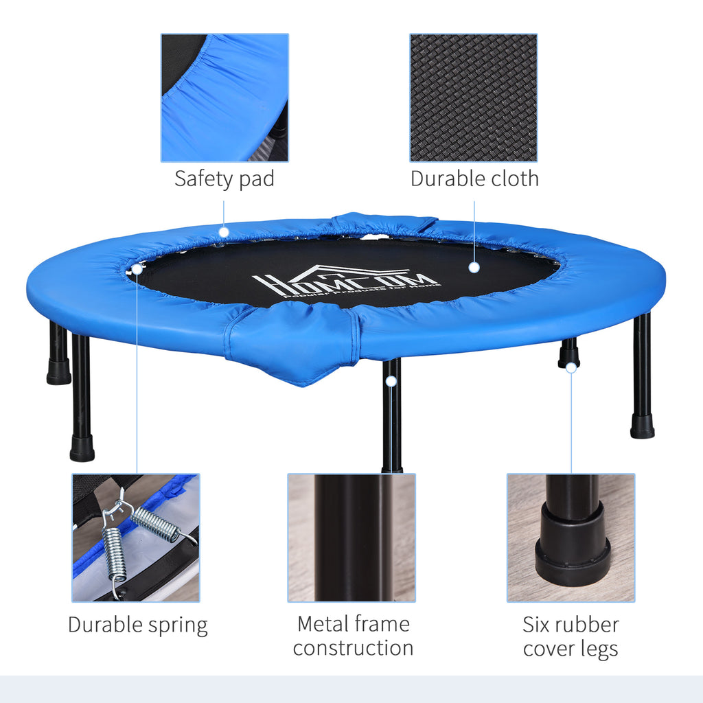 38" Mini Fitness Trampoline Home Gym Yoga Exercise Rebounder Indoor Outdoor Jumper With Safety Pad, Support Up To 150 KG, Blue And Black - Noventis Home
