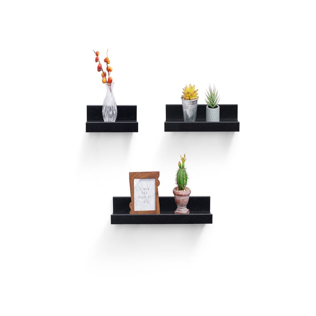 Floating Shelves 18.11 Wall Mounted Wood Shelves For Bathroom, Bedroom, Living Room, Kitchen, Hanging Shelf For Books Storage Decor With Invisible Brackets, Black - Noventis Home