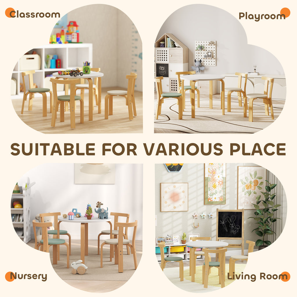 Wooden Kids Table and Chairs Set, 5 Piece Wooden Toddler Table and Chairs Set for Ages 3 - 8 Years, Green - Noventis Home