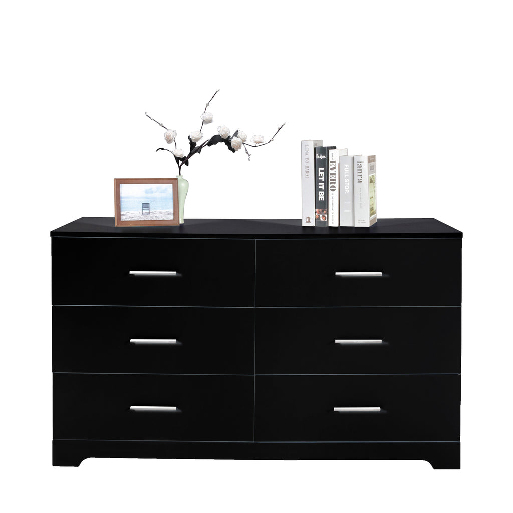 Black Particle Board With Triamcinol, Six Drawer Cabinet - Noventis Home