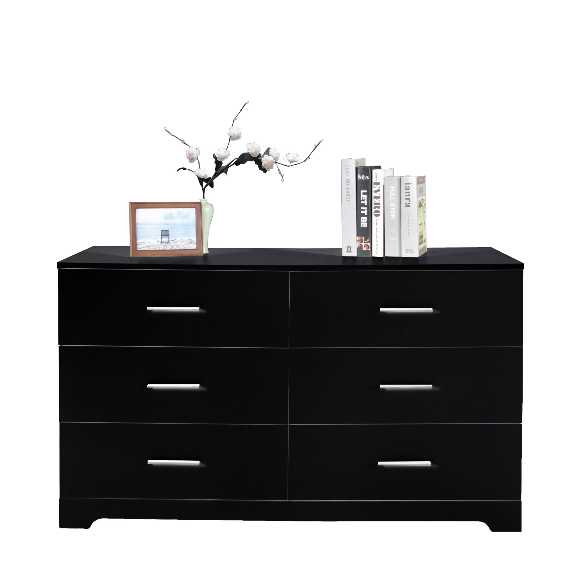 Black Particle Board With Triamcinol, Six Drawer Cabinet - Noventis Home