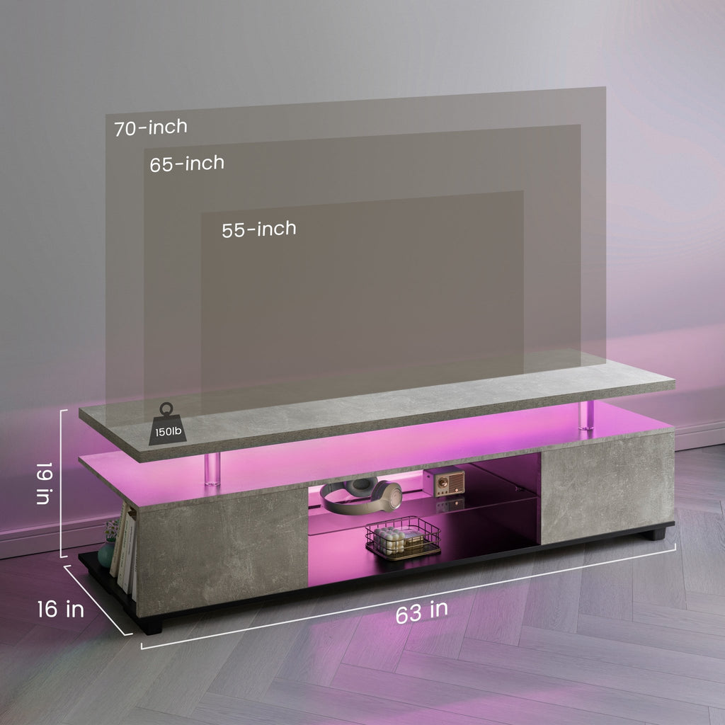 TV Stand For 70 Inch TV LED Gaming Entertainment Center Media Storage Console Table With Large Side Cabinet For Living Room Gray - Noventis Home