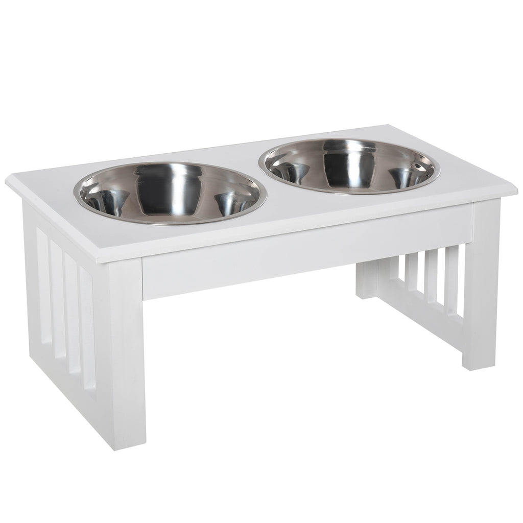 PawHut Raised Dog Feeding Bowls With Stand, Stainless Steel For Extra Small And Small Dog, 44L X 24W X 15H Cm - White - Noventis Home