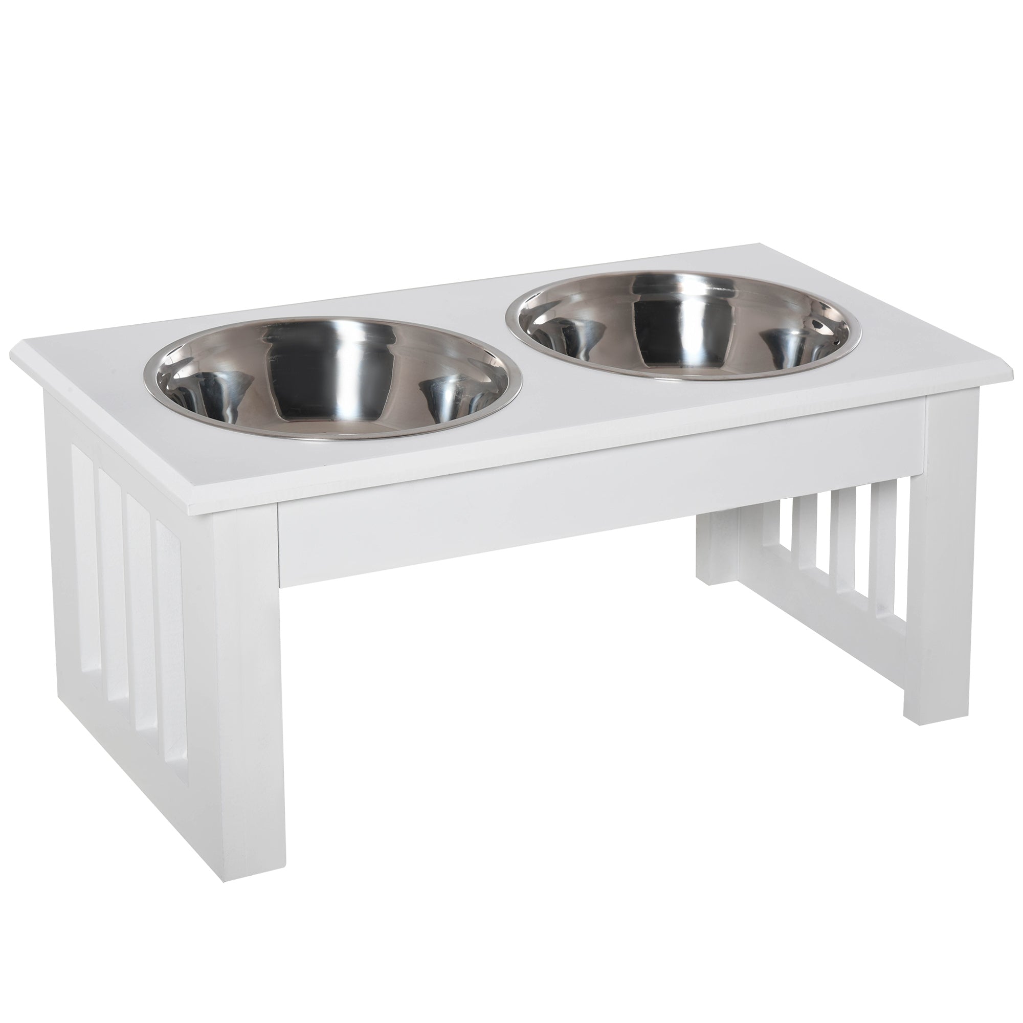 PawHut Raised Dog Feeding Bowls With Stand, Stainless Steel For Extra Small And Small Dog, 44L X 24W X 15H Cm - White - Noventis Home