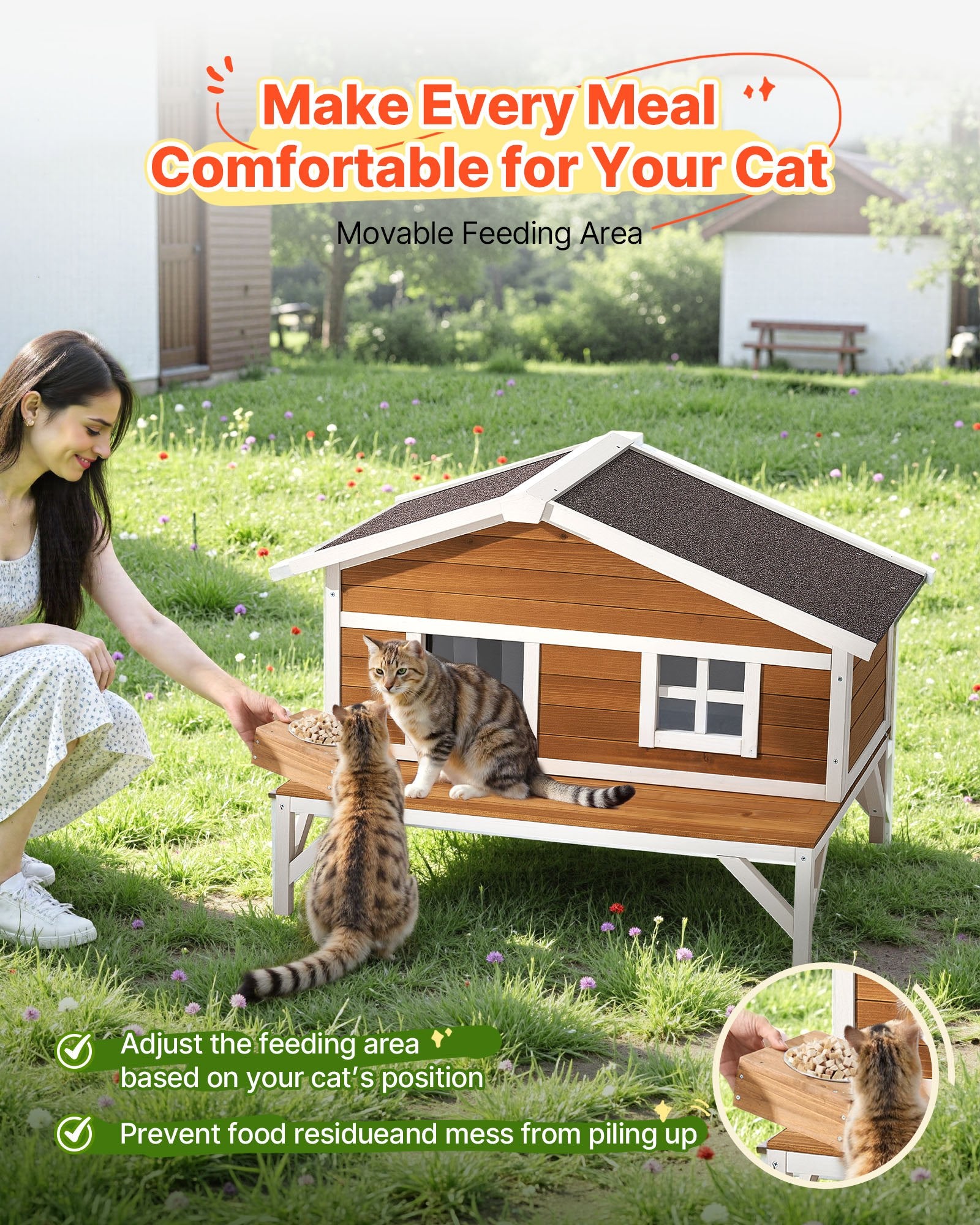 Insulated Cat House, All - Around Foam Insulation Elevated Cat Shelter, Wooden Feral Kitty Shelter With Large Platform, Waterproof Cats Condos For Indoor & Outdoor Cats In Winter 43.5x33.5x31 In - Noventis Home