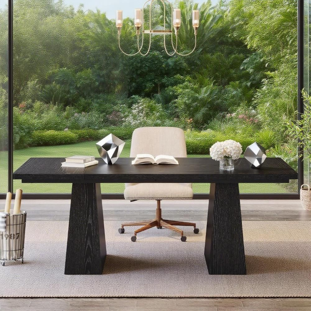 63 - Inch Executive Desk, Large Office Computer Desk With Double Pedestal, Modern Simple Workstations Writing Table Conference Table - Noventis Home