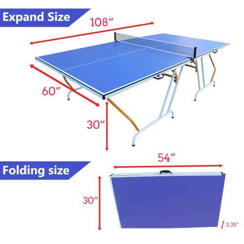 9ft Mid - Size Table Tennis Table Foldable & Portable Ping Pong Table Set For Indoor Games With Net, 2 Table Tennis Paddles And 3 Balls - Noventis Home