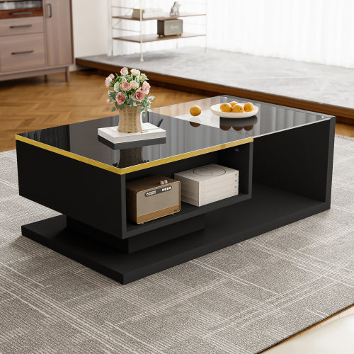 Salontafel 90 cm, Hoogglans Wit, met Glas en LED-verlichting